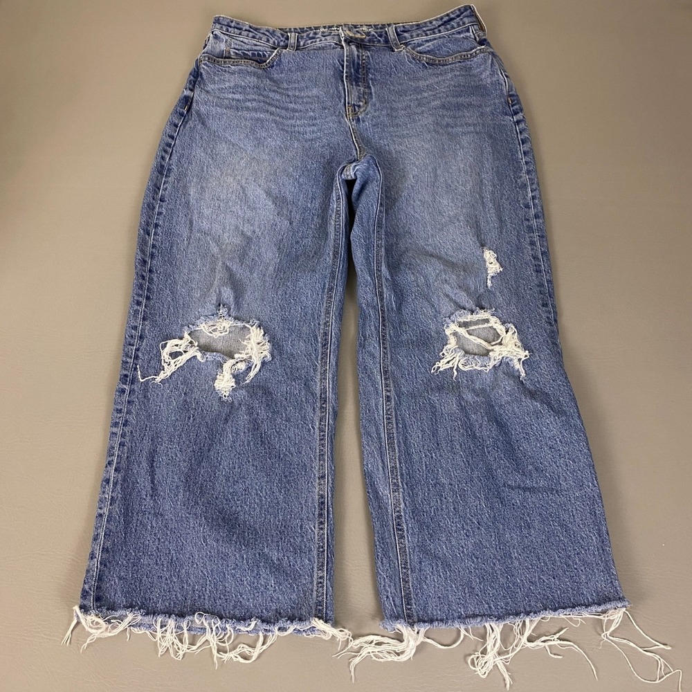 Old Navy Curvy Sky-Hi Wide Leg Jeans Womens 14 Extra High Rise Distressed Frayed